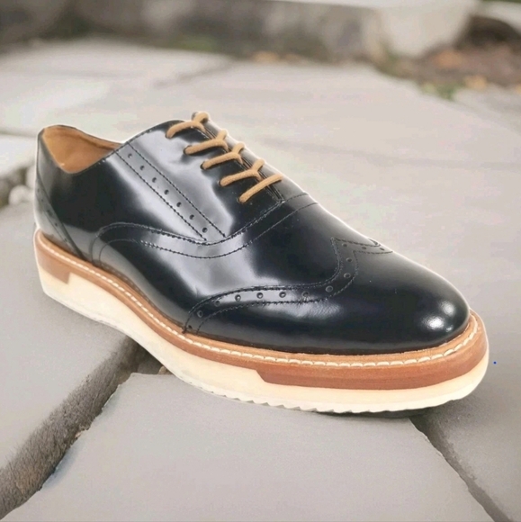 Massimo Dutti Women's Wingtip Oxford shoe. Black Size EU-38 US-7.5 - Picture 1 of 11